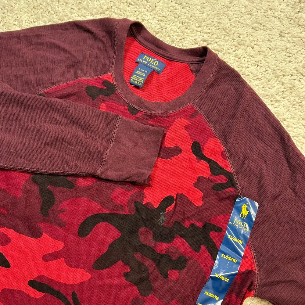 Polo Ralph Lauren Thermal Shirt XL Red Camo Raglan Long Sleeve Waffle Knit New